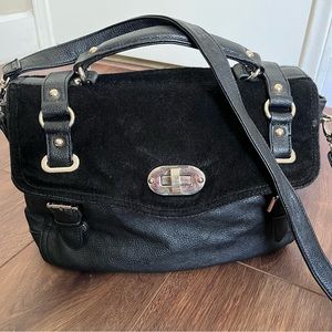 ALDO black leather messenger bag with faux fur